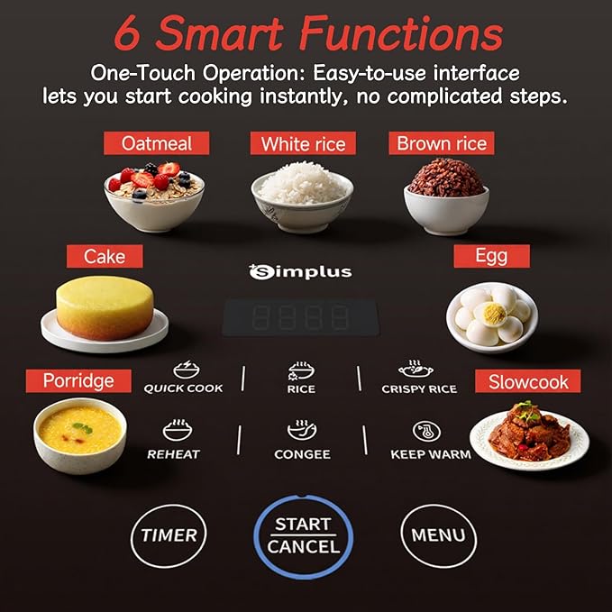 SIMPLUS Rice Cooker 8 Cups Uncooked / 16-Cup Cooked, Large Rice Maker and Warmer - Image 6