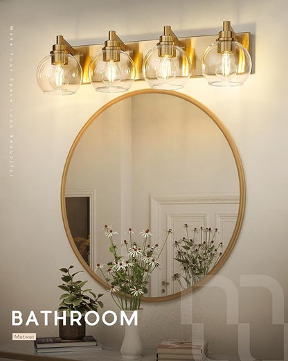 METWET Bathroom Light Fixtures, 4 Light Brushed Gold Vanity Light, 26 Inch - Image 5