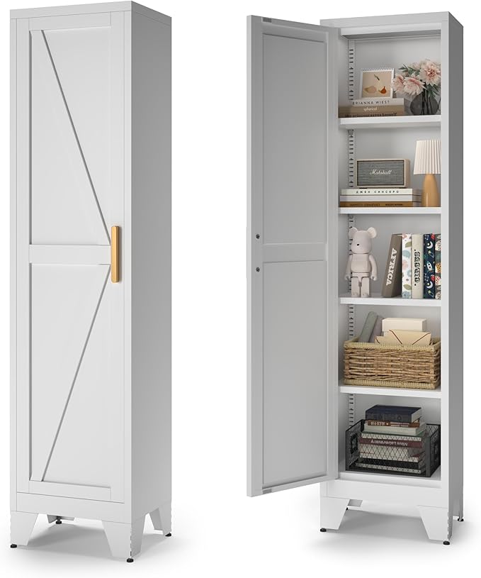 COFaR Tall Bathroom Storage Cabinet, Metal Farmhouse Narrow Slim Cabinet by COFAR