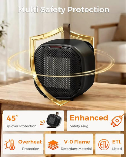 Portable Small Ceramic Space Heater w/Thermostat, 1200W Indoor Electric Space - Image 5
