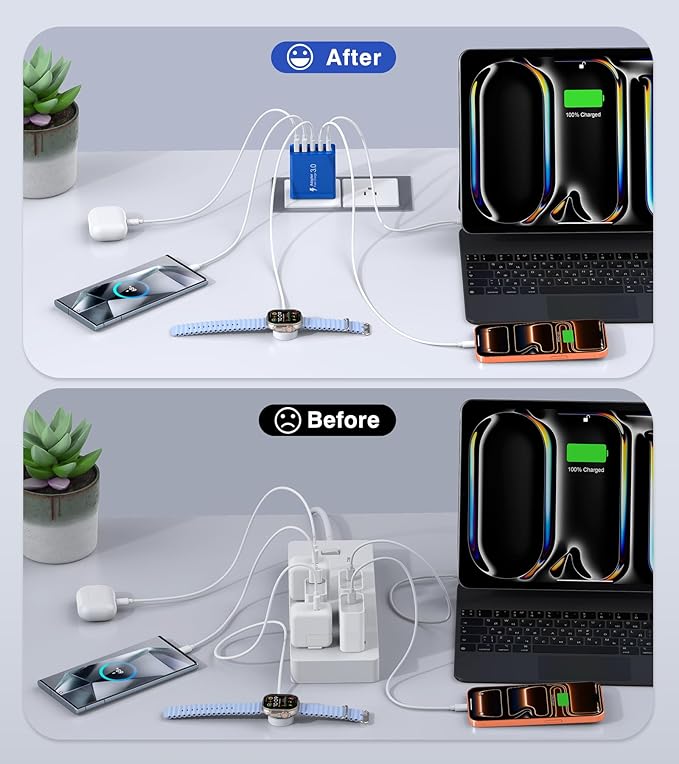 60W USB C Fast Charger Cube, 2 Pack PD+QC Charging Block Power Adapter 5 Port - Image 5