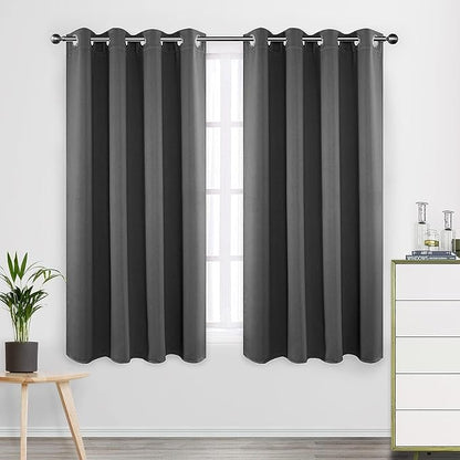 CUCRAF Dark Grey Blackout Curtains 45 inch Length, Thermal Insulated Room by CUCRAF