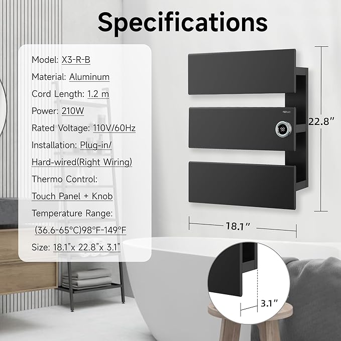 P&Bhusri Electric Heated Towel Rack, Fast Heating and Drying - Image 7