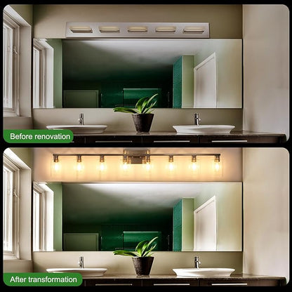 8-Light Brushed Nickel Vanity Light Fixtures, Modern Large Bathroom Light - Image 2