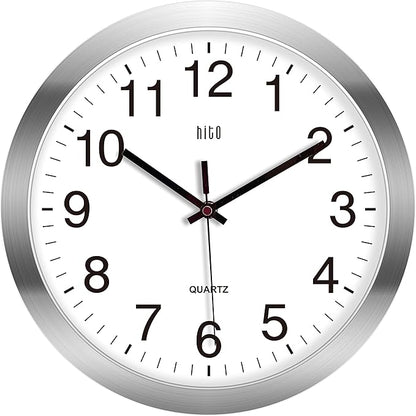 HITO 12 Inch Silent Wall Clock Battery Operated Non Ticking Glass Cover Silver by hito