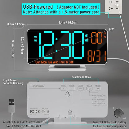KOSUMOSU Desk Clock, 6.7in Small Digital Clock - Image 5