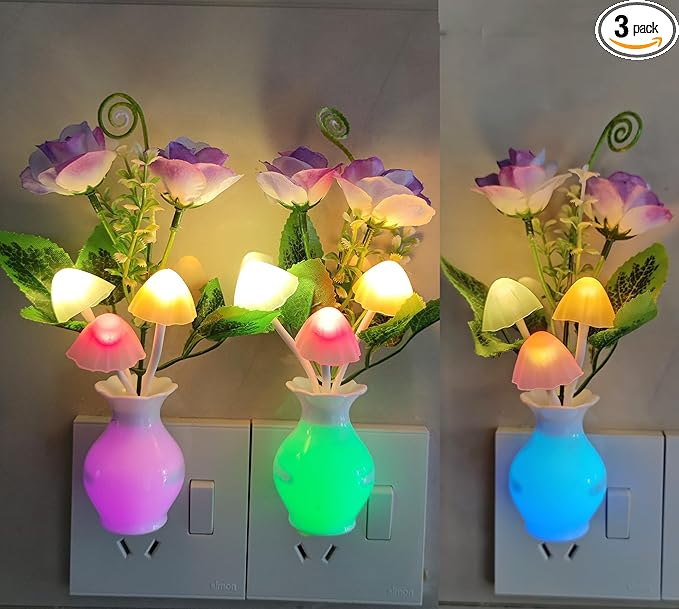 AUSAYE 3Pack Sensor Night Lights Plug into Wall Rose Flower Light, Led Lamp by AUSAYE