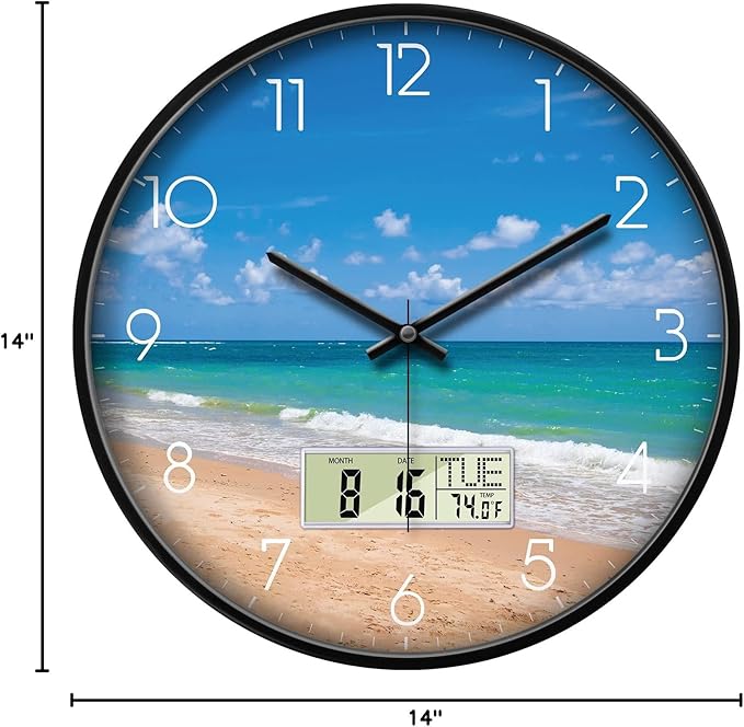 Modern Wall Clocks with Calendar and Date Ocean Wave Sea Beach Digital Clock - Image 10