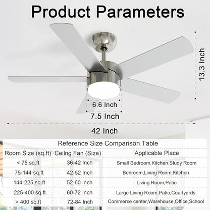 POCHFAN 42 Inch Brushed Nickel Ceiling Fans - Image 3