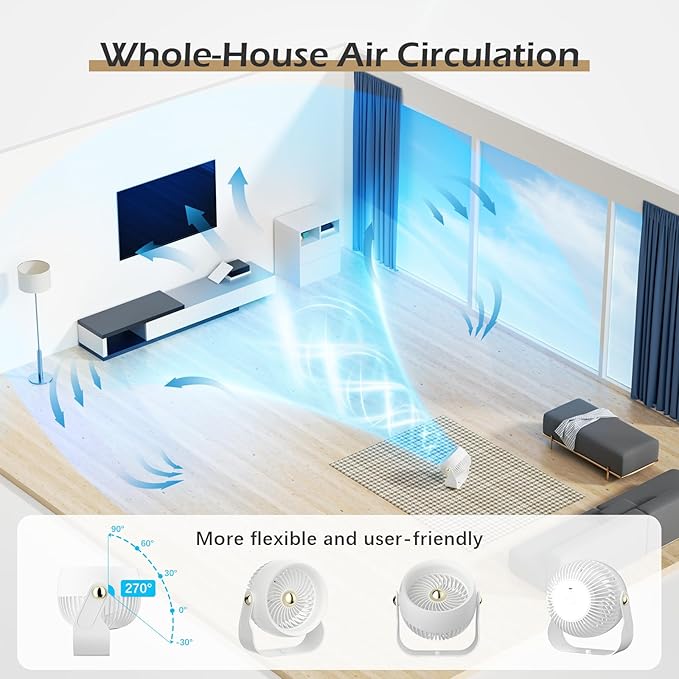 CIVPOWER Desk Fan: Table Fan Small Portable Rechargeable - Image 2