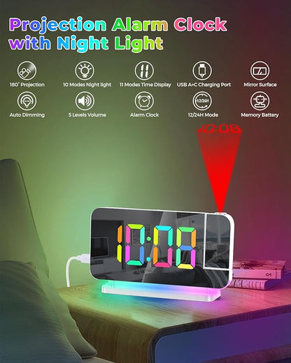 SZELAM Projection Alarm Clock, 7.4" LED Mirror Digital Clocks Large Display - Image 2