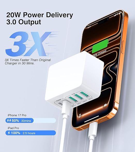 USB C Charger Block Thin Flat 50W 5-Port Wall Charger 2-Pack Type C Fast - Image 3