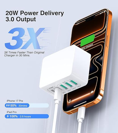 USB C Charger Block Thin Flat 50W 5-Port Wall Charger 2-Pack Type C Fast - Image 3