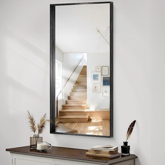 CIRCUMI Black Bathroom Mirror, Brushed Finish, Tempered Glass, Large Mirror - Image 4