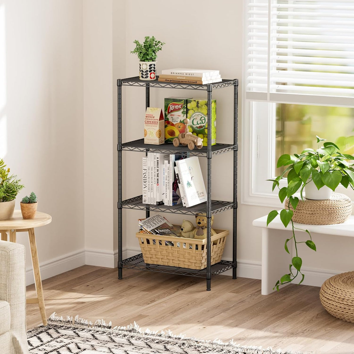 SINGAYE 4 Metal Shelves Wire Shelving Storage Shelf Adjustable Unit Pantry
