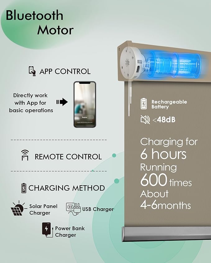 Yoolax Motorized Blinds with Remote, Automatic Roller Shades Cordless Electric - Image 3