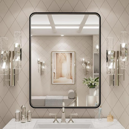 LOAAO 24X32 Inch Black Metal Framed Bathroom Mirror - Image 6