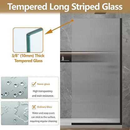 36"x76" Fixed Glass Shower Door, 3/8" Thick Fluted Privacy Tempered Glass - Image 5