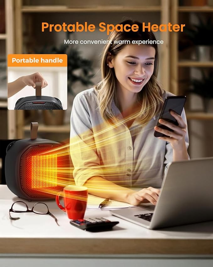 Portable Small Ceramic Space Heater w/Thermostat, 1200W Indoor Electric Space - Image 7