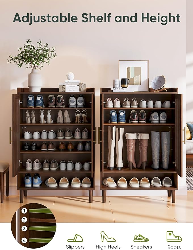 Shoe Storage Cabinet with 2 Slatted Doors, 6-Tier Large Shoe Cabinet with - Image 5