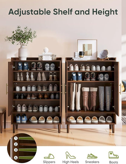 Shoe Storage Cabinet with 2 Slatted Doors, 6-Tier Large Shoe Cabinet with - Image 5