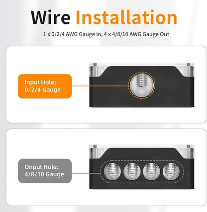 Joinfworld 4 Way Power Distribution Block Car Audio 0/2/4 Gauge Input 4/8/10 - Image 5