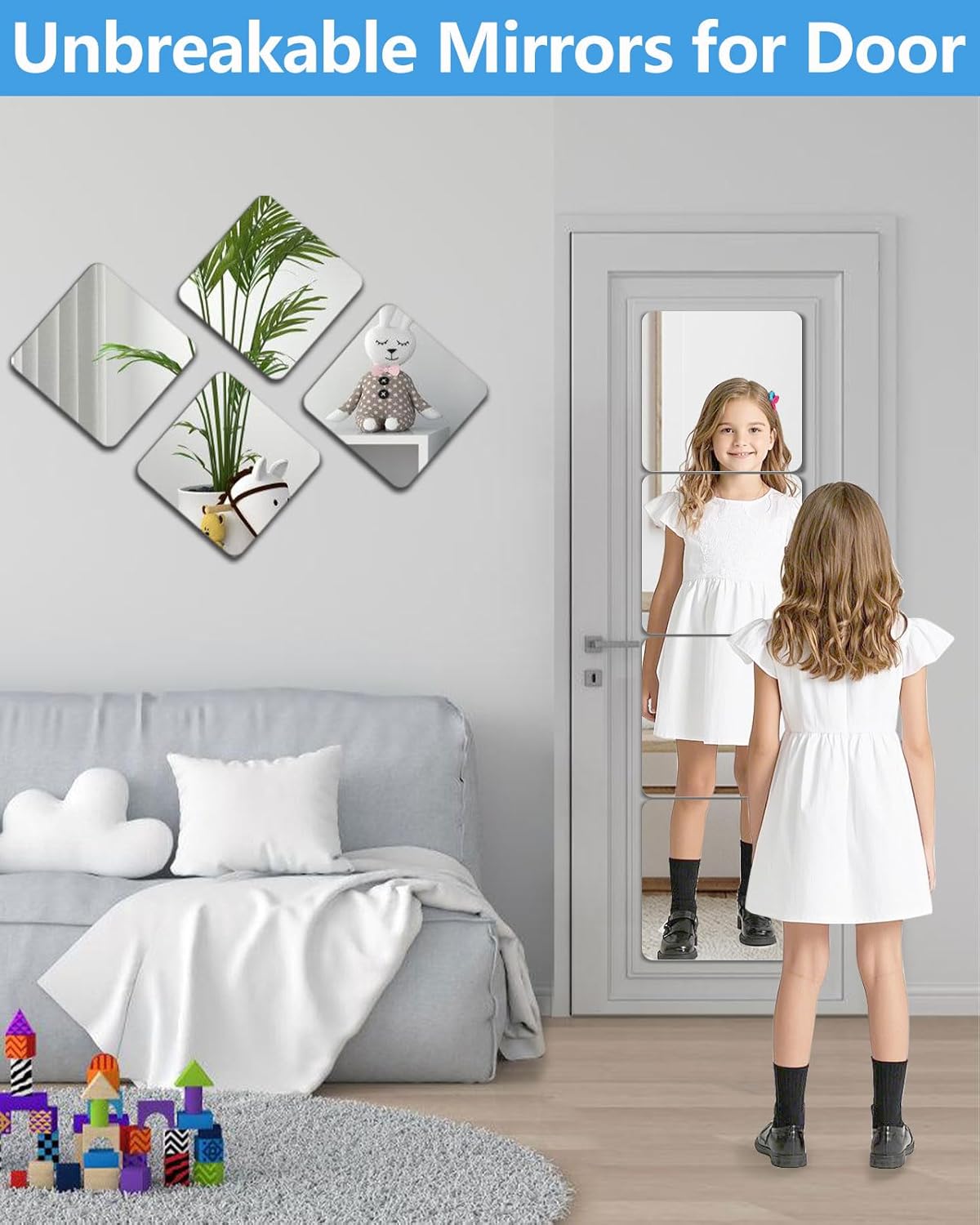 Unbreakable Mirror Tiles Self Adhesive,Toddler Mirror for Classroom Decor,Peel and Stick On Small Mirrors for Wall Decor,Shatterproof Plastic Mirrors Stickers for Kids Decorative 4PCS 8.02''x8.02''