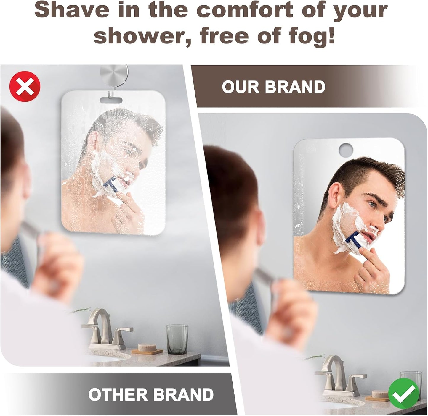 Shower Mirror Fogless for Shaving Anti-Fog Frameless Wall Hanging Makeup,11.02" L x 7.87" W,Darkgrey