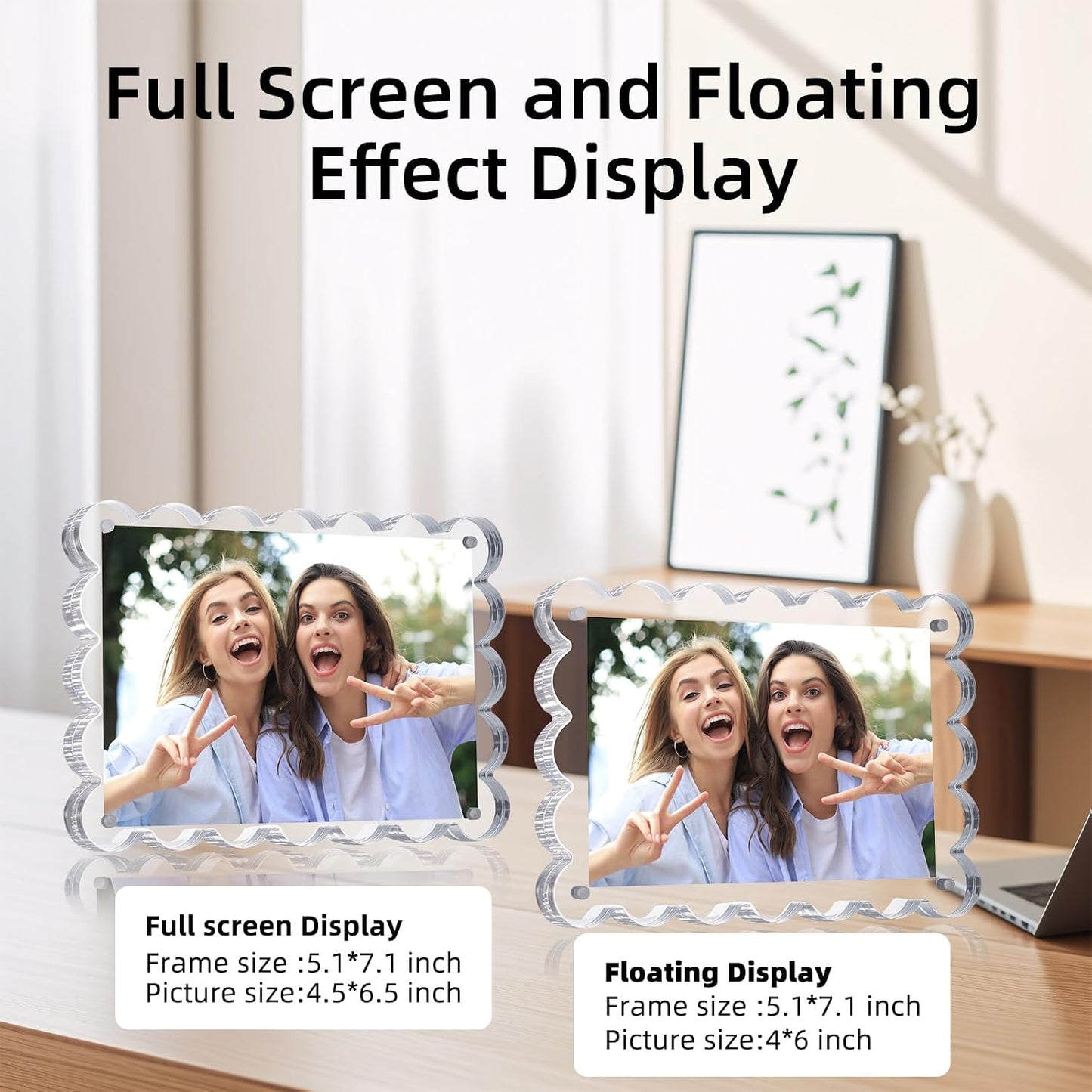 Chivalral 3 Pack 4x6 Acrylic Picture Frame, Double-Sided Tabletop Display | Scalloped Edge Design,10+10mmThick,Magnetic Photo Frames,Horizontal/Vertical,Gift for Birthday Wedding Anniversary,Home decor