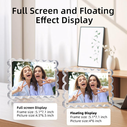 Chivalral 3 Pack 4x6 Acrylic Picture Frame, Double-Sided Tabletop Display | Scalloped Edge Design,10+10mmThick,Magnetic Photo Frames,Horizontal/Vertical,Gift for Birthday Wedding Anniversary,Home decor