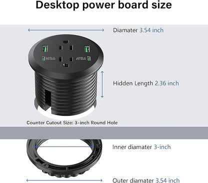 Desktop Power Grommet 3-inch Hole, 40W Total Fast Charging Station, 2 PD 20W - Image 4