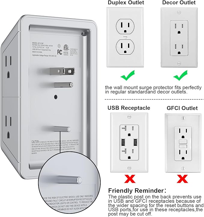Multi Plug Outlet Surge Protector, Lvetek Outlet Extender - Image 6