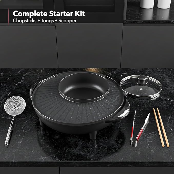 OVENTE Electric Hot Pot and Grill Combo, 2-in-1 Portable Countertop Cooker - Image 3