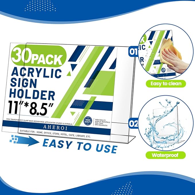 Aheroi 30Pcs Acrylic Sign Holder 8.5 x 11, L-shape Clear Sign Holders, - Image 4