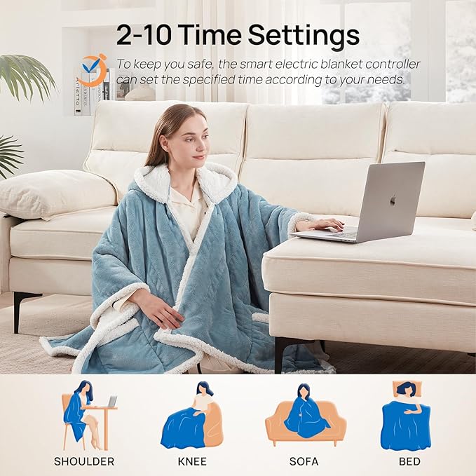 Westinghouse Wearable Heated Throw Blanket, Electric Heated Wrap Poncho Shawl - Image 4
