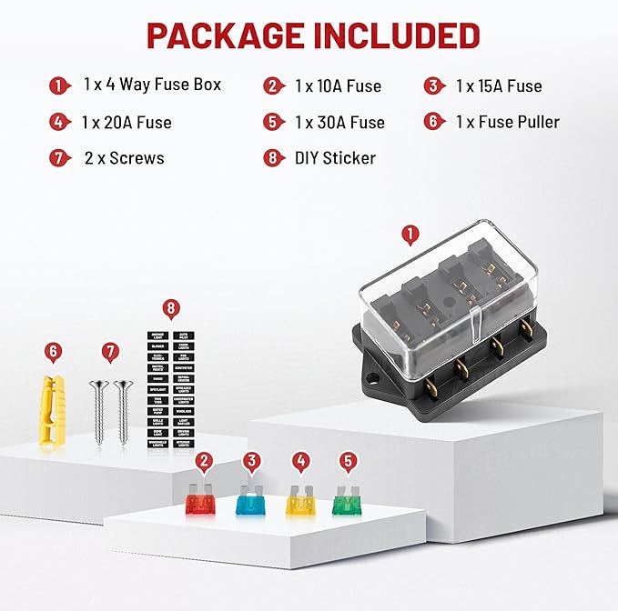 RED WOLF 4 Way Blade Fuse Block Box Holder w/Standard Circuit 10V-32V DC - Image 6