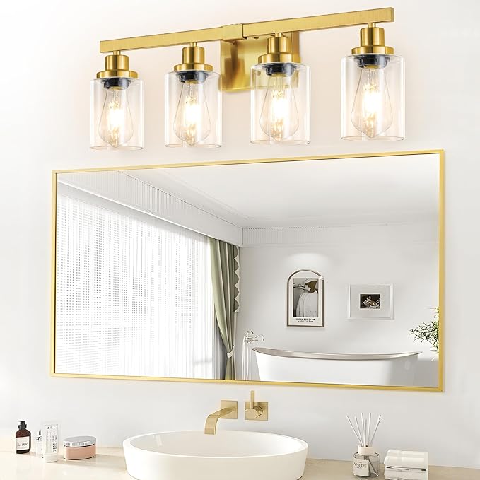 DIKAIDA Bathroom Vanity Light, 4-Light Modern Matte Gold Wall Sconce Lighting - Image 6