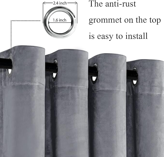 JIUZHEN Grey 42 x 96 inches Velvet Blackout Curtains - Image 2
