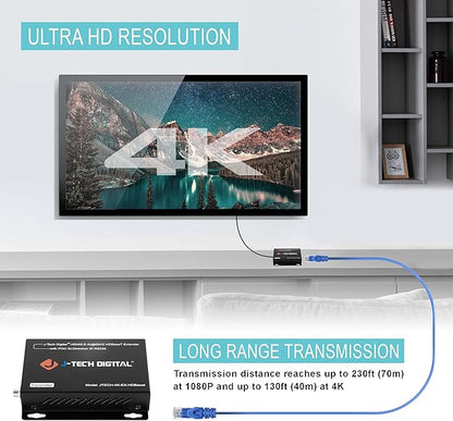 J-Tech Digital 4K HDBaseT HDMI Extender Over Cat5e/6 Ethernet up to 230ft 130ft - Image 4