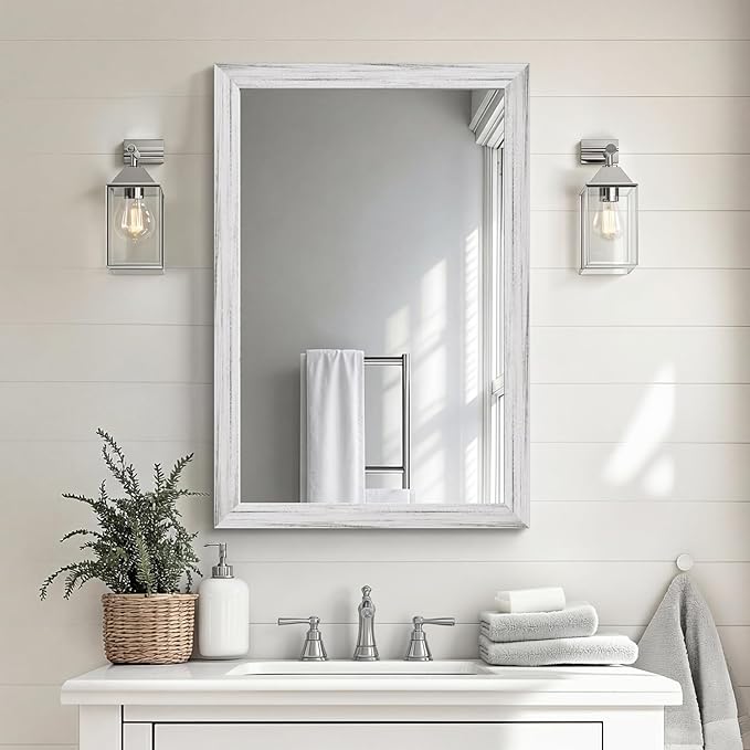 White Wood Effect Framed Wall Mirror, 20x30 Rectangle Mirror, 1/8" - Image 9