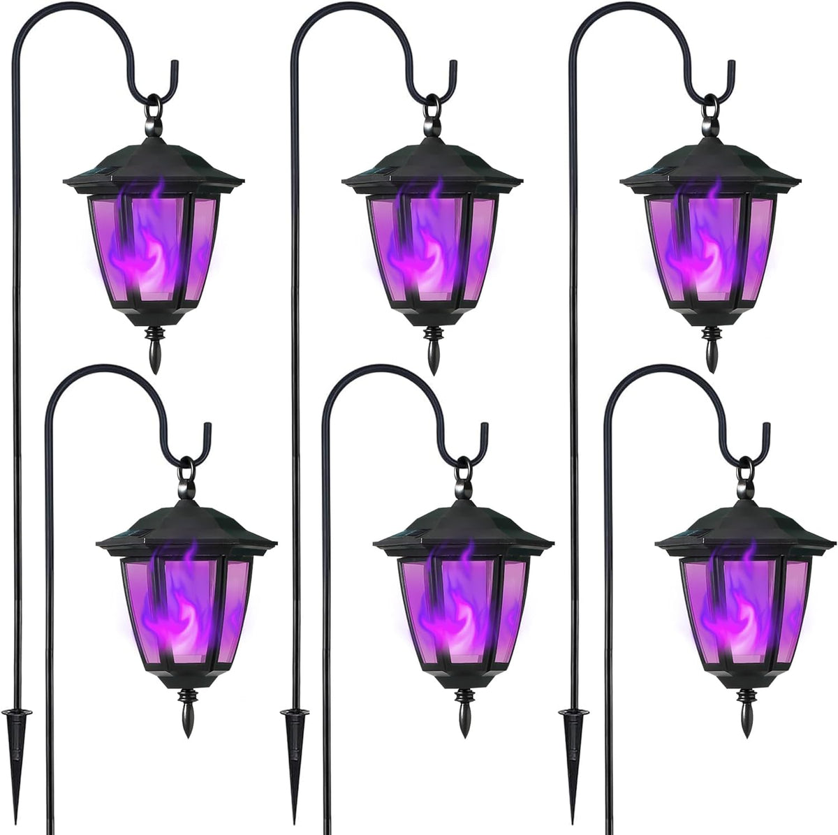 Dynaming 6 Pack Solar Halloween Flame Hanging Lights Outdoor, Flickering Flam...