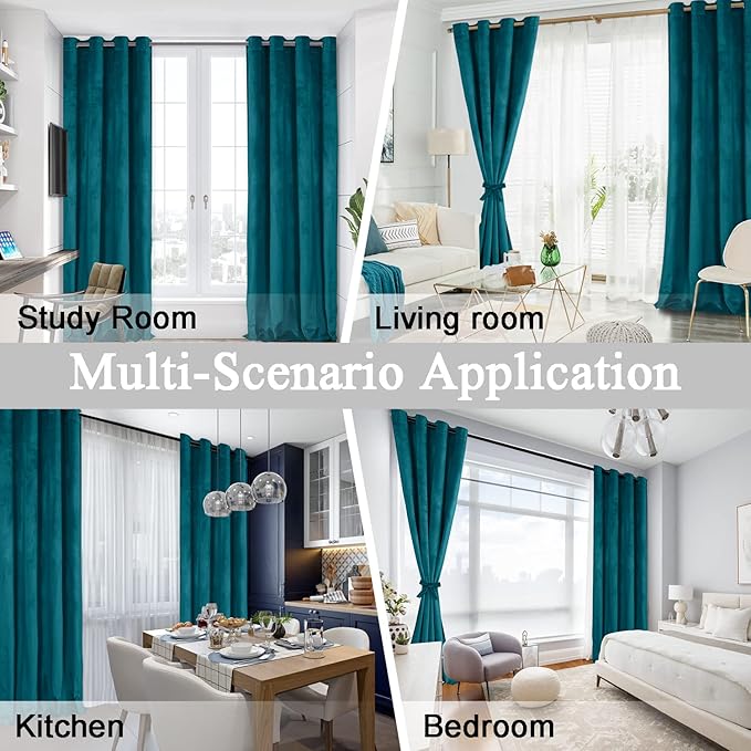 JIUZHEN Teal Velvet Curtains 72 inches Blackout Curtains - Image 6