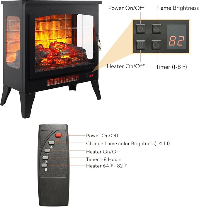 21" Electric Fireplace Stove Heater, Freestanding Electric Fireplace - Image 6