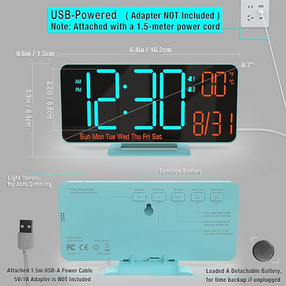KOSUMOSU Alarm Clocks for Bedrooms, 6.7in Digital Clock, Auto Dimming, Room - Image 4