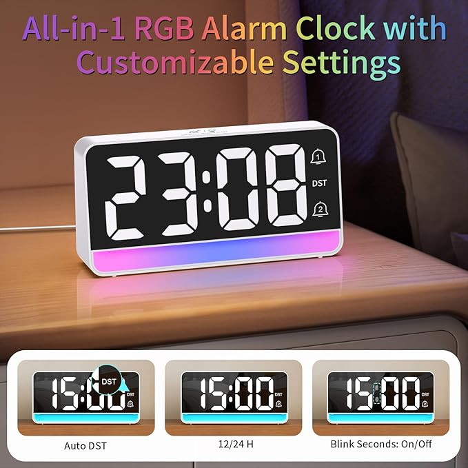 Alarm Clocks for Bedrooms, Digital Bedside Clock - Image 8