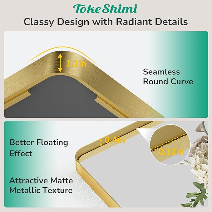TokeShimi 30 x 30 Gold Bathroom Mirror, Rectangle Bathroom Wall Mirror - Image 2