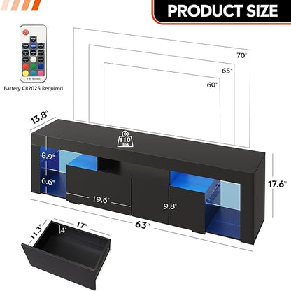 WLIVE 63 inch TV Stand for 50 55 60 65 70 75 Inch TVs, Modern Entertainment - Image 3