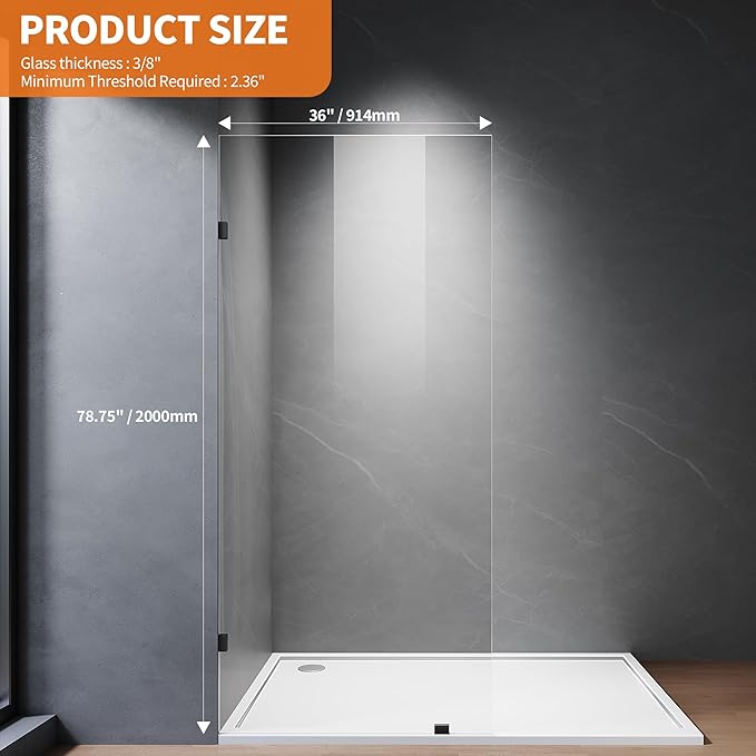Shower Glass Panel, Frameless Walk in Shower Door - Image 7