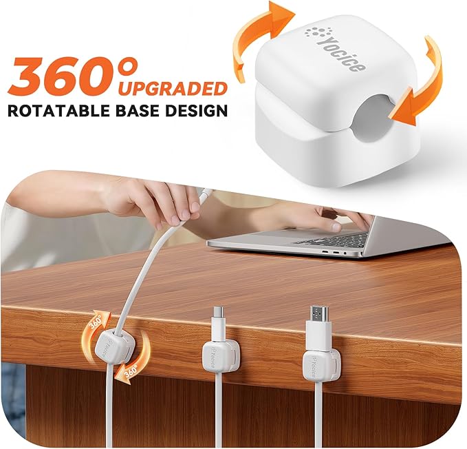 Yocice 6Pack Rotatable Cord Organizer, Spring Cable Clips Desk Cable Management - Image 2