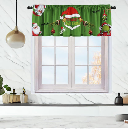 Christmas Holiday Kitchen Curtain Valances Green Xmas Window Valances with Rod Pocket - Short Curtains for Bathroom and Laundry Decoration - 52x18 inch